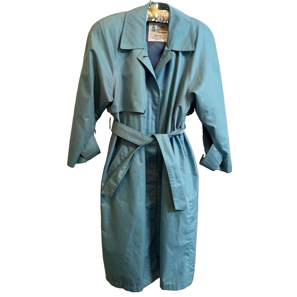 Vintage London Fog Light Blue Trench Coat Women's 2 Petite Long Belted Lined
